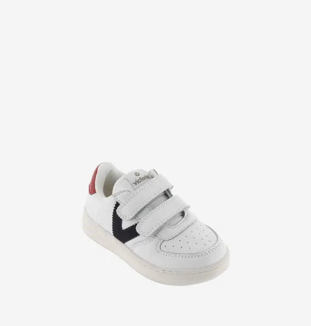 White leather sneaker with contrast Navy/red