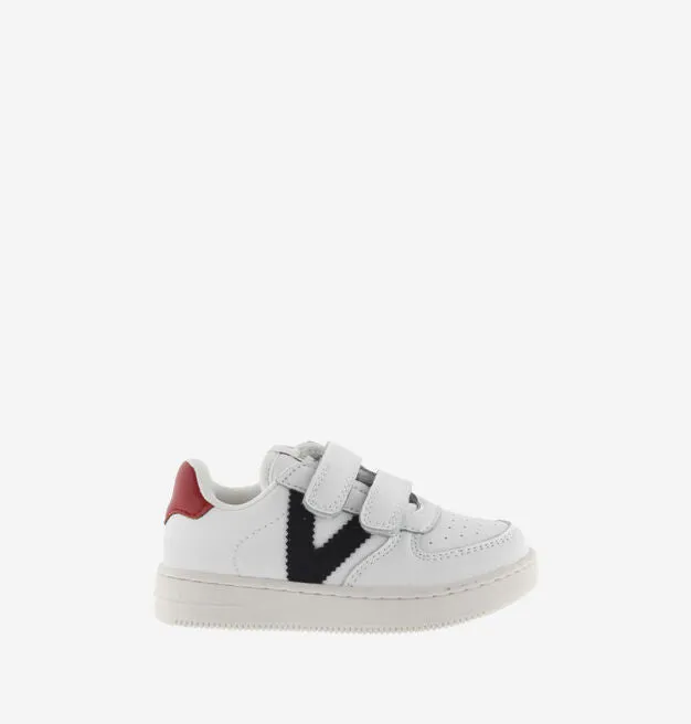 White leather sneaker with contrast Navy/red