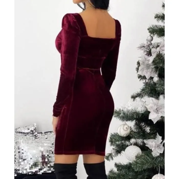 Wine Velvet Ruched Dress