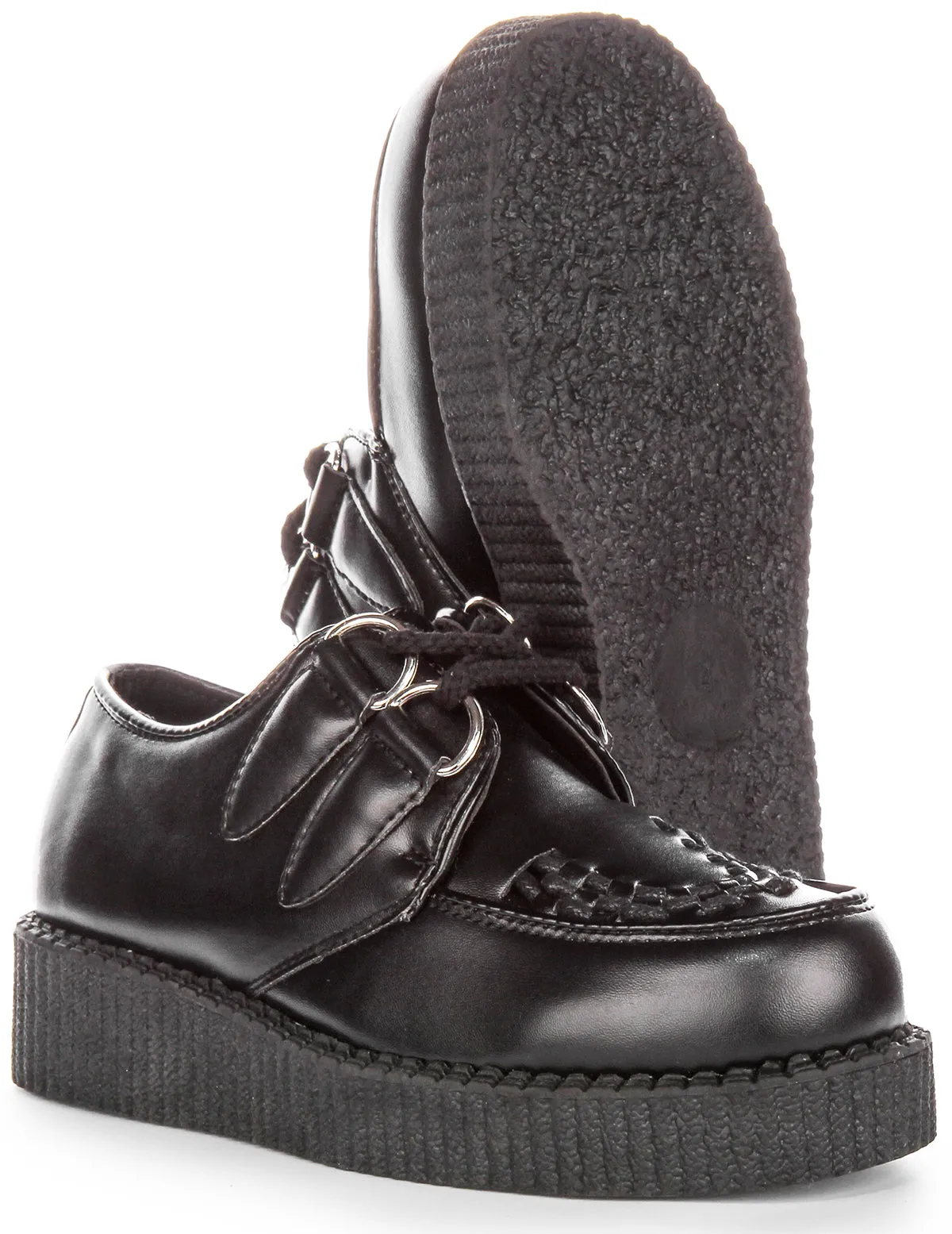 Womens Lace up Platform Creeper In Black