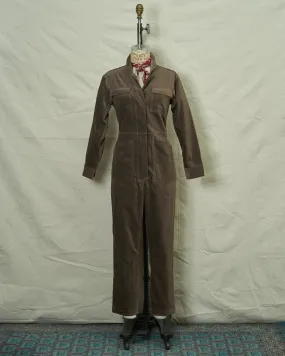 Women's Velvet Coveralls in Taupe Herringbone