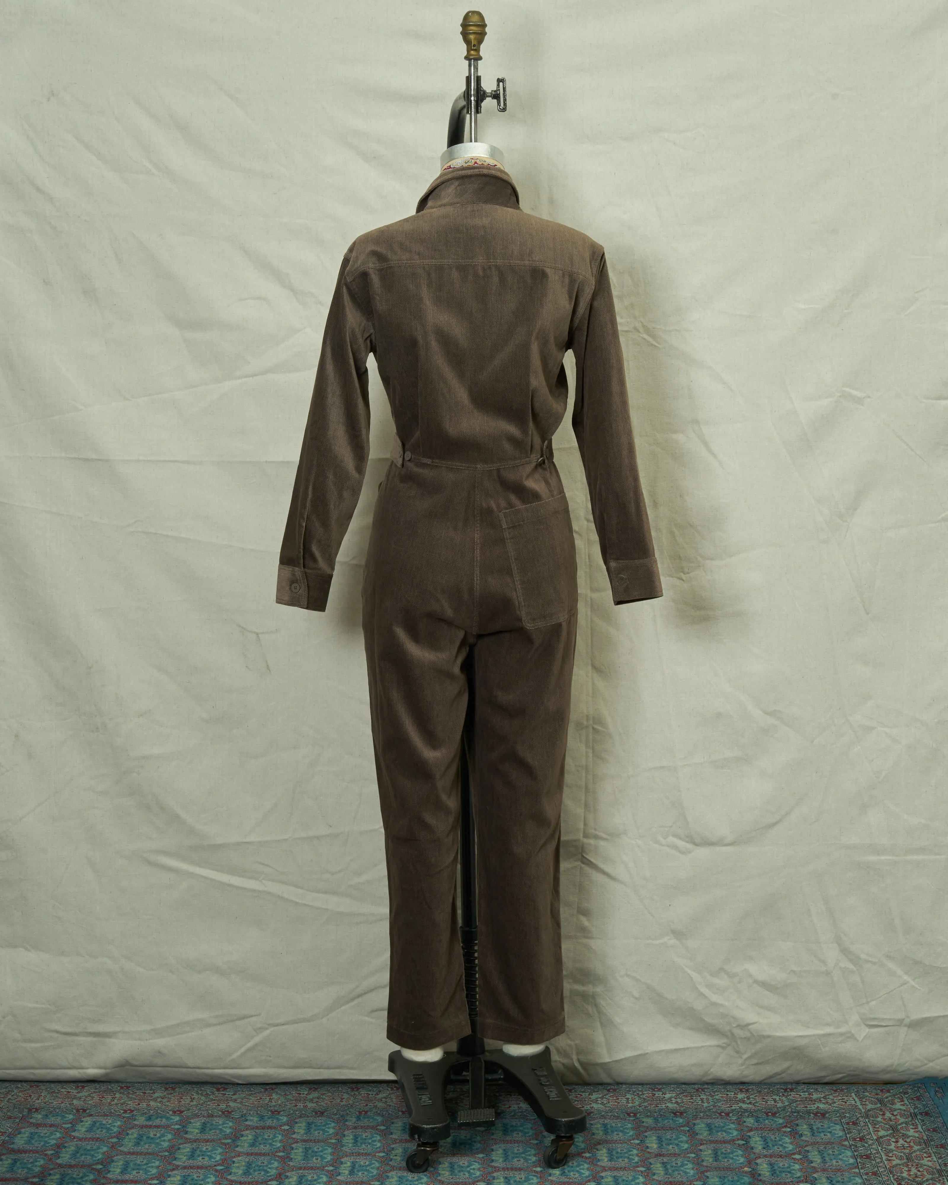 Women's Velvet Coveralls in Taupe Herringbone